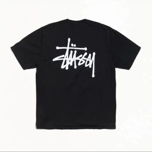 Stussy Black Tee with White Back Script Logo